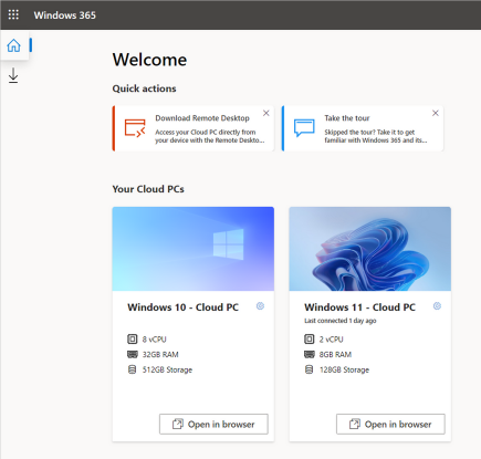 Windows 365 エンド ユーザー ポータル