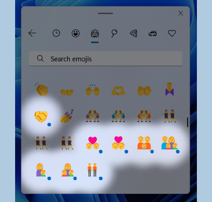 複数人の絵文字が強調表示されている絵文字パネルのスクリーンショット