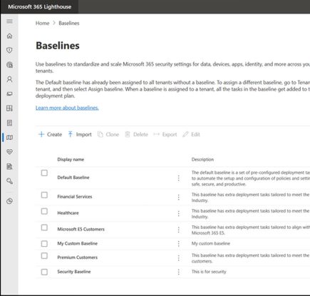 Microsoft 365 Lighthouse で独自のベースラインを作成