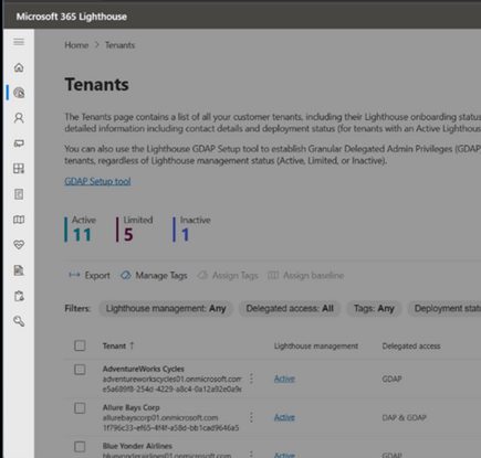 Microsoft 365 Lighthouse の [テナント] ページの強化