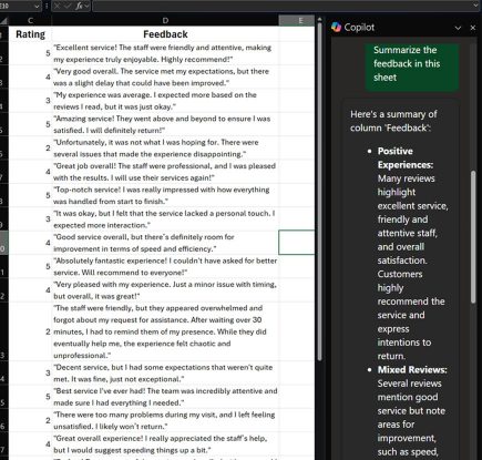 Copilot in Excel でテキストの内容を分析