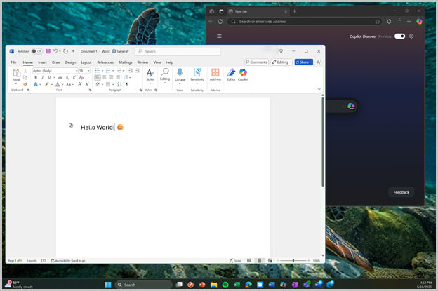Microsoft EdgeとMicrosoft Wordをストリーミングアプリとして、ユーザーのローカルWindowsデスクトップと統合