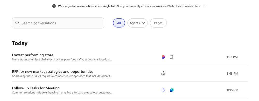 Copilot Chat の会話履歴、アクセス、参照先に関する機能を強化
