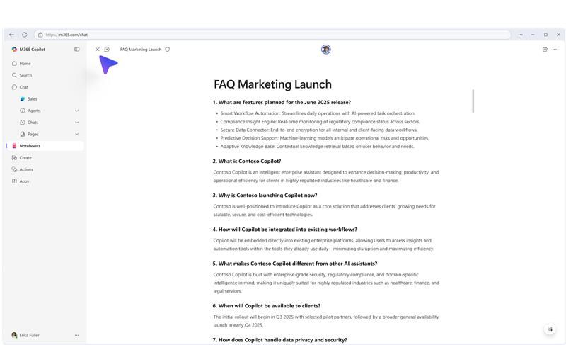 Copilot ノートブックで新しいコンテンツを作成する