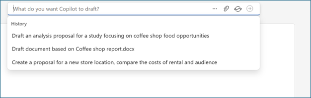 Copilot in Word の音声による概要、書式設定、プロンプト履歴