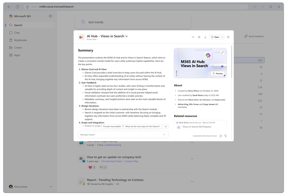Microsoft 365 Copilot アプリの Copilot ライブラリ、および検索と作成の新機能