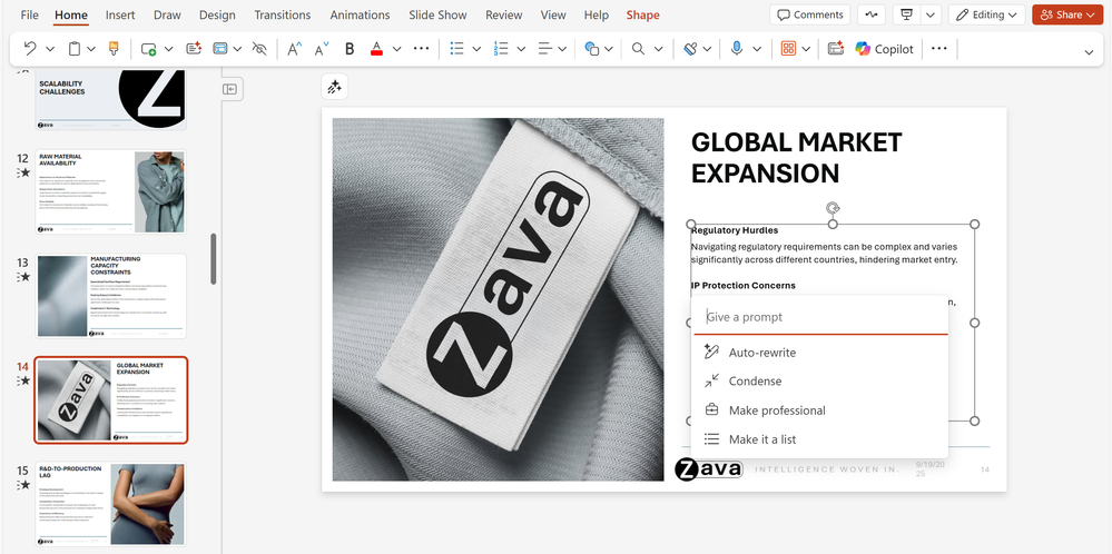 Copilot in PowerPoint でテキストを改善する