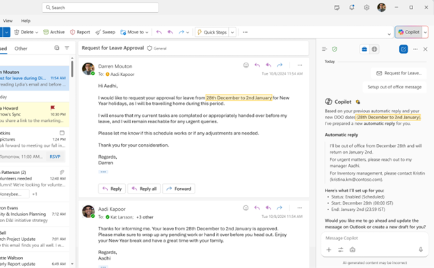 Setup automatic replies with Copilot in Outlook