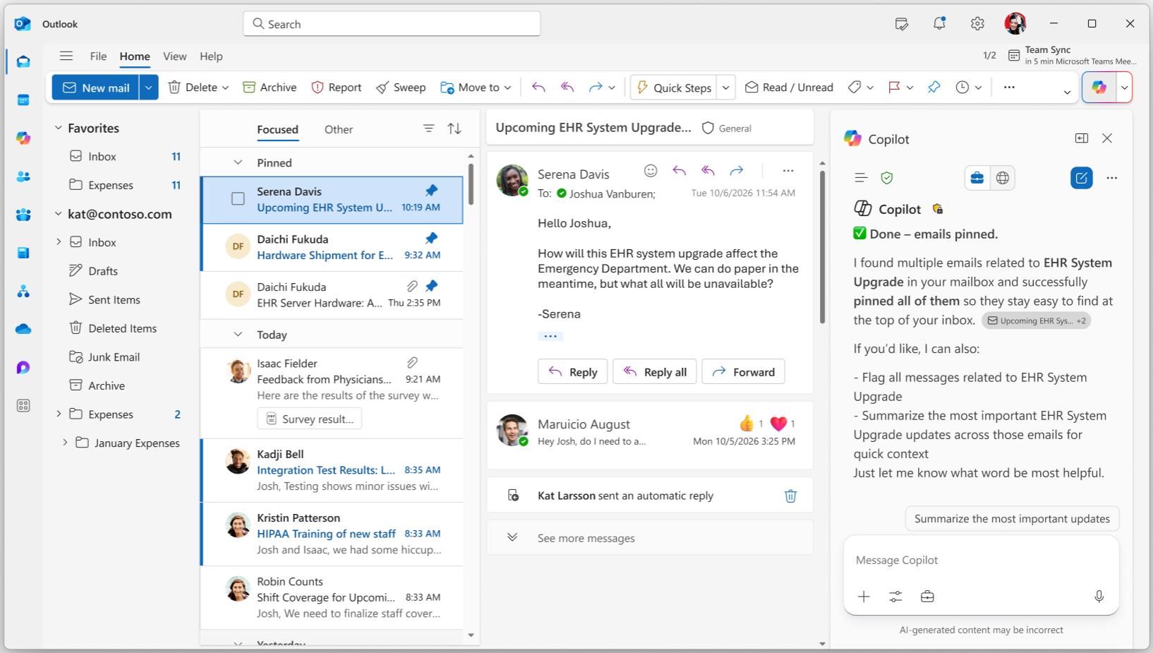 Outlook mail triage actions
