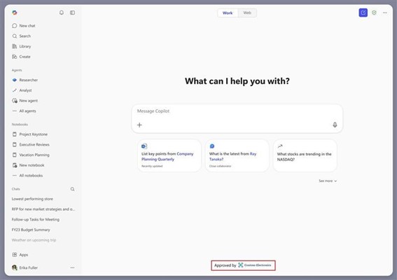 組織の管理者が Microsoft 365 Copilot アプリにブランド独自のフッターを追加できるようになりました。