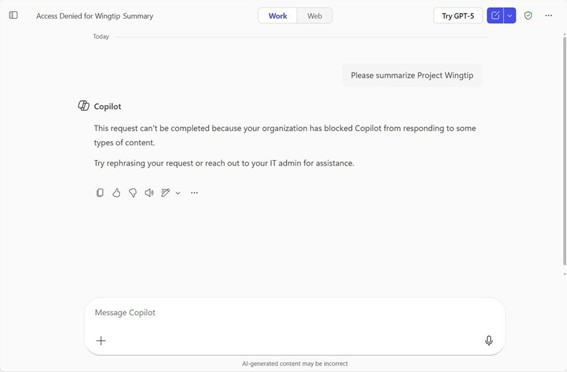 Microsoft Purview DLP ではさらに、プロンプトまで保護を拡大し、機密情報が Copilot のプロンプト内で使用されるのを防げるようになりました。