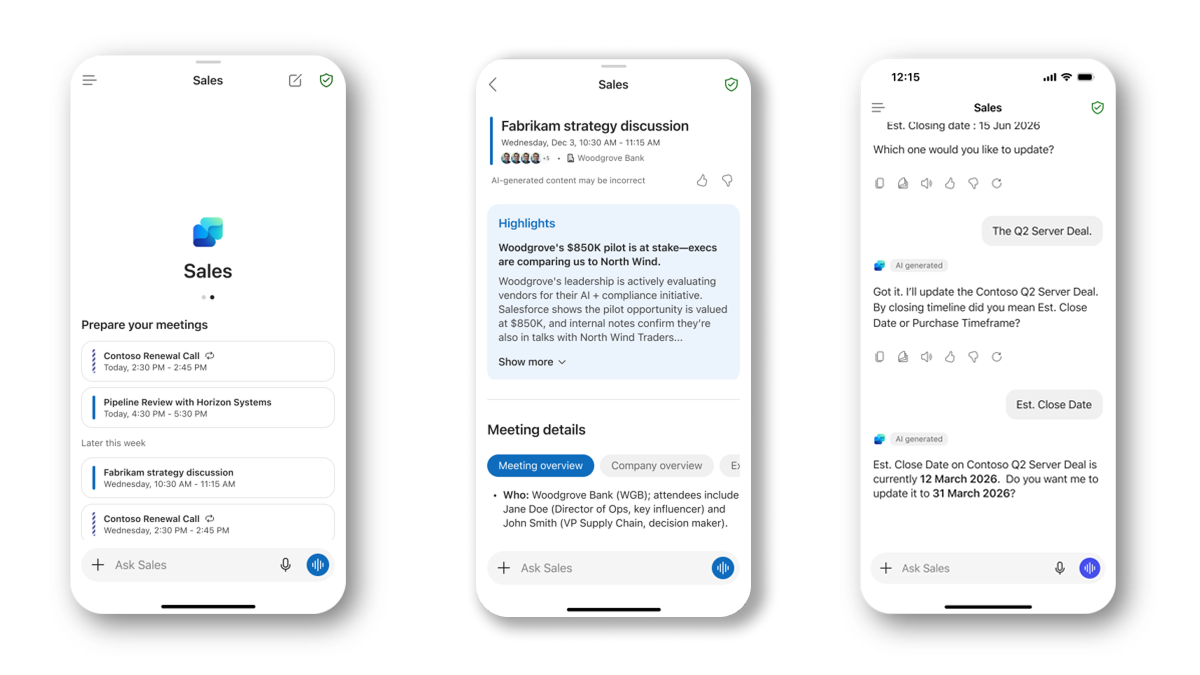 UI of mobile Sales Agent home