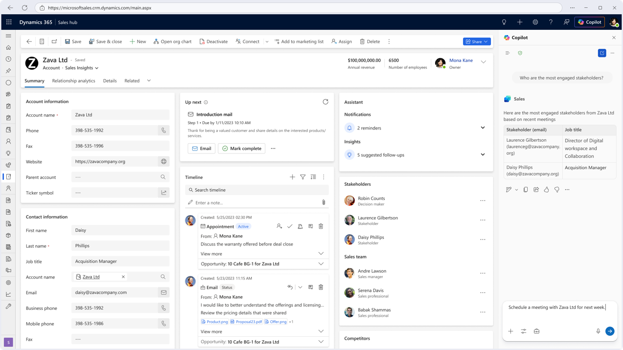 UI of Sales Agent in Microsoft 365 Copilot in Dynamics 365