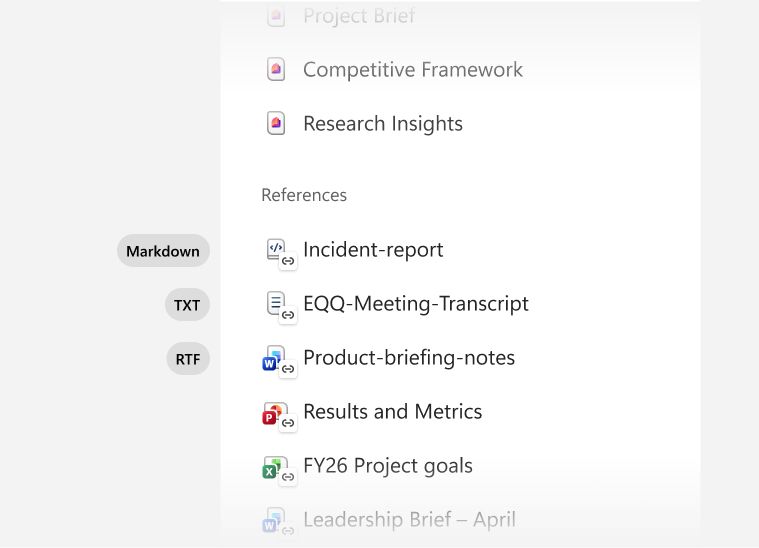 Copilot Notebooks - Markdown, TXT, RTF references