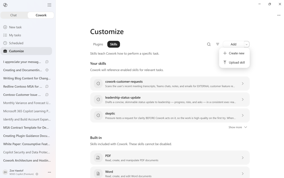 Cowork skills plugins