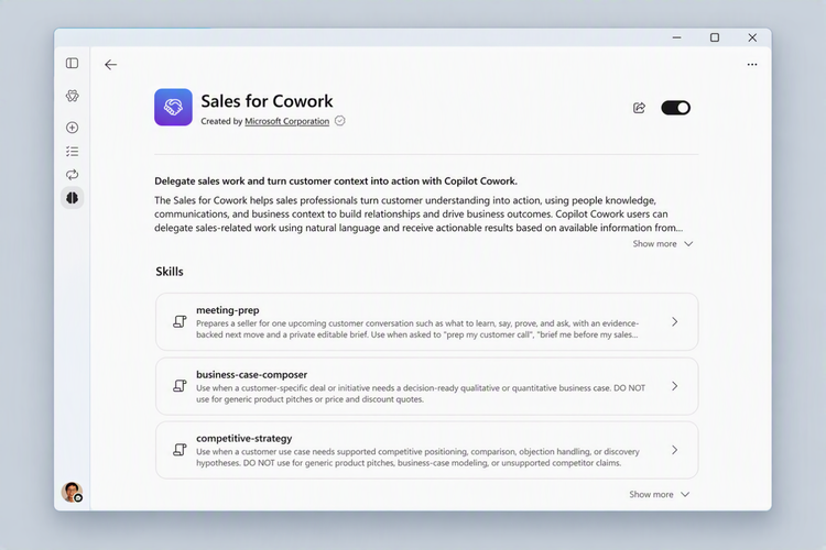Copilot アプリの Sales for Cowork 説明ページ