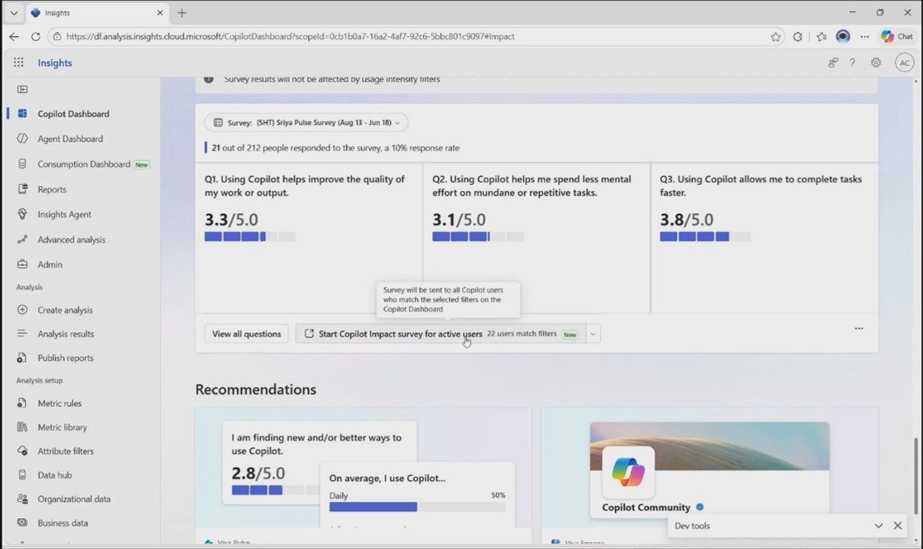 Copilot Dashboard における対象を絞ったアンケート
