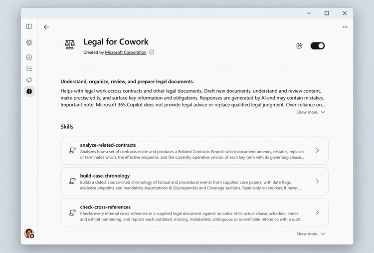 Copilot アプリの Legal for Cowork 説明ページ