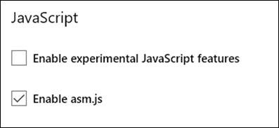 Screenshot of about:flags interface to enable asm.js