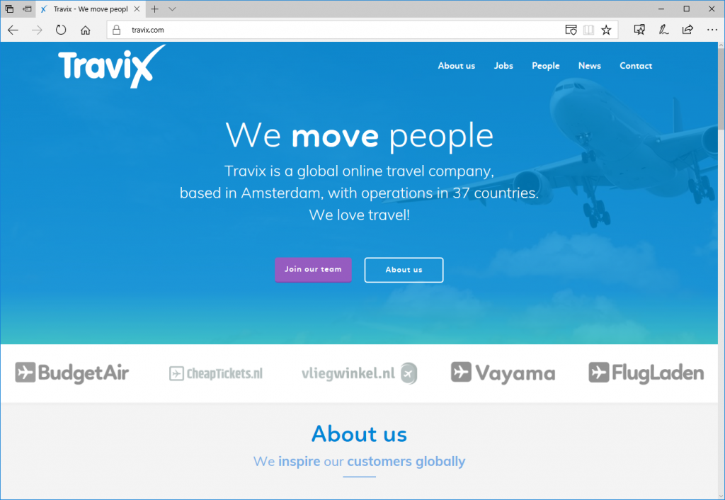 Screen capture showing Travix.com in Microsoft Edge