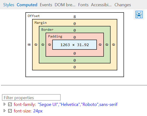Screen capture of the new Computed pane with the box model 