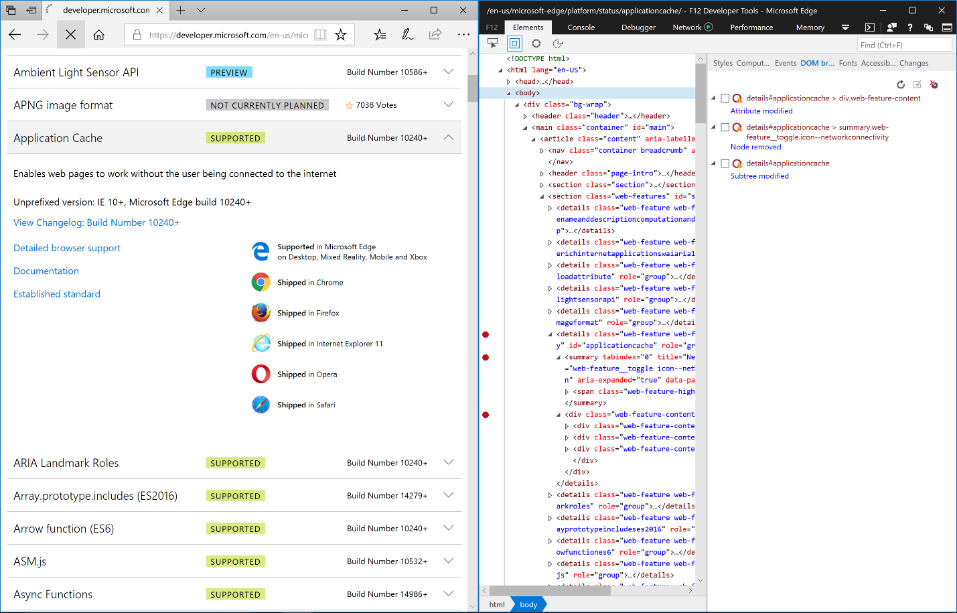 Screen capture showing DOM Brekapoints pane with warning icons for unbound breakpoints.