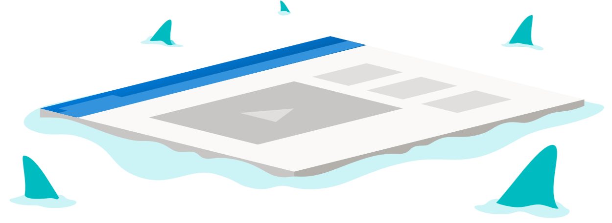 Illustration of sharks circling a webpage