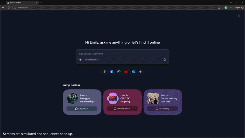 Animated GIF showing Copilot Mode in Edge in action.