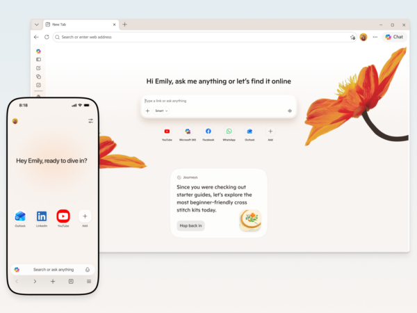 New tab page in Edge on desktop and mobile.