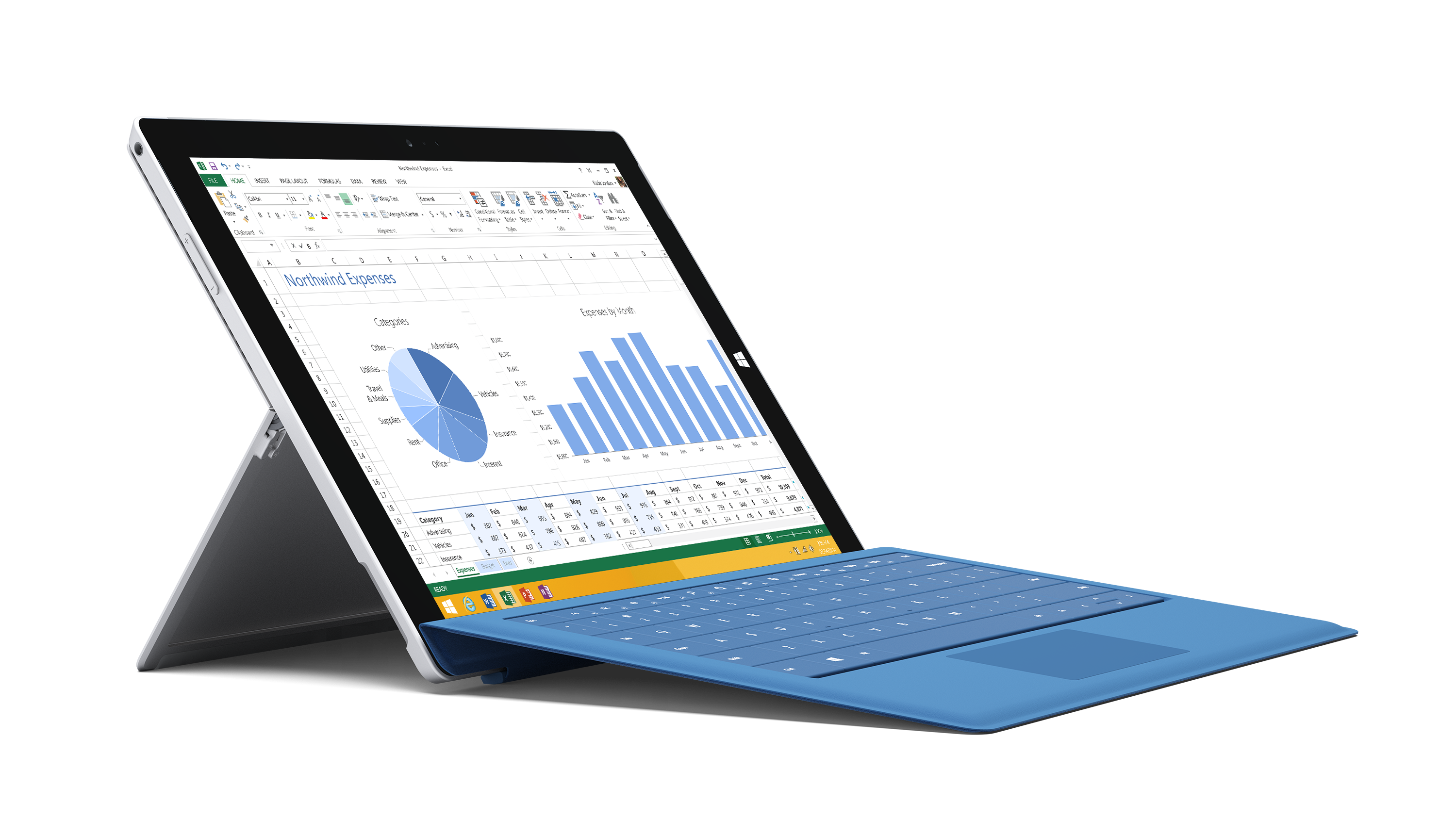 Surface Pro 3 with Cyan Type Cover for Surface Pro