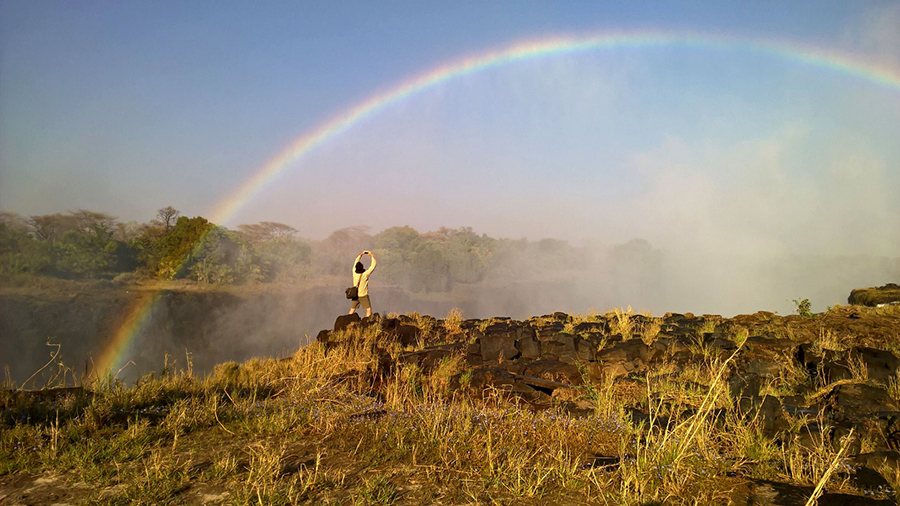 Stephen Alvarez shooting at the Devil’s Pool, Livingstone Island, Zambia.