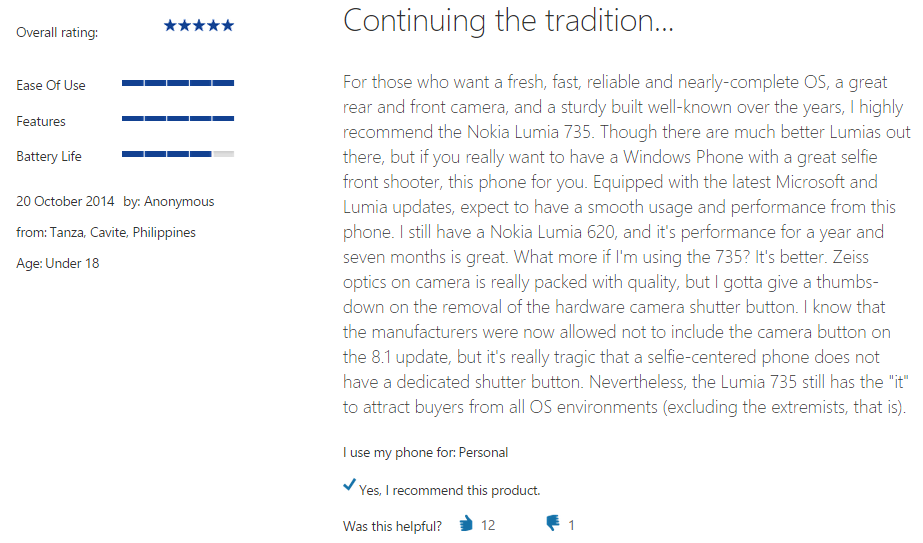 Nokia Lumia 735 Ratings and reviews   Microsoft   UK