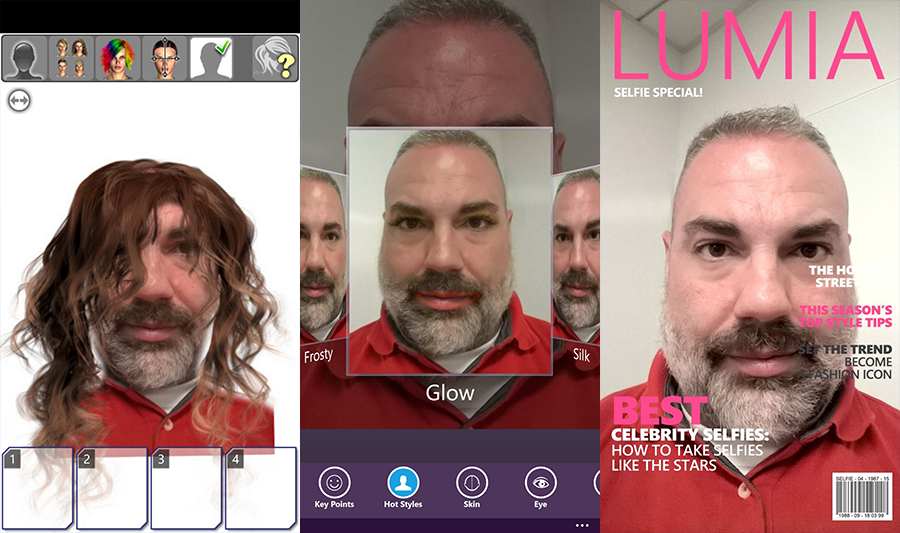 Magic Mirror (left), Perfect365 (middle), Lumia Selfie (right)