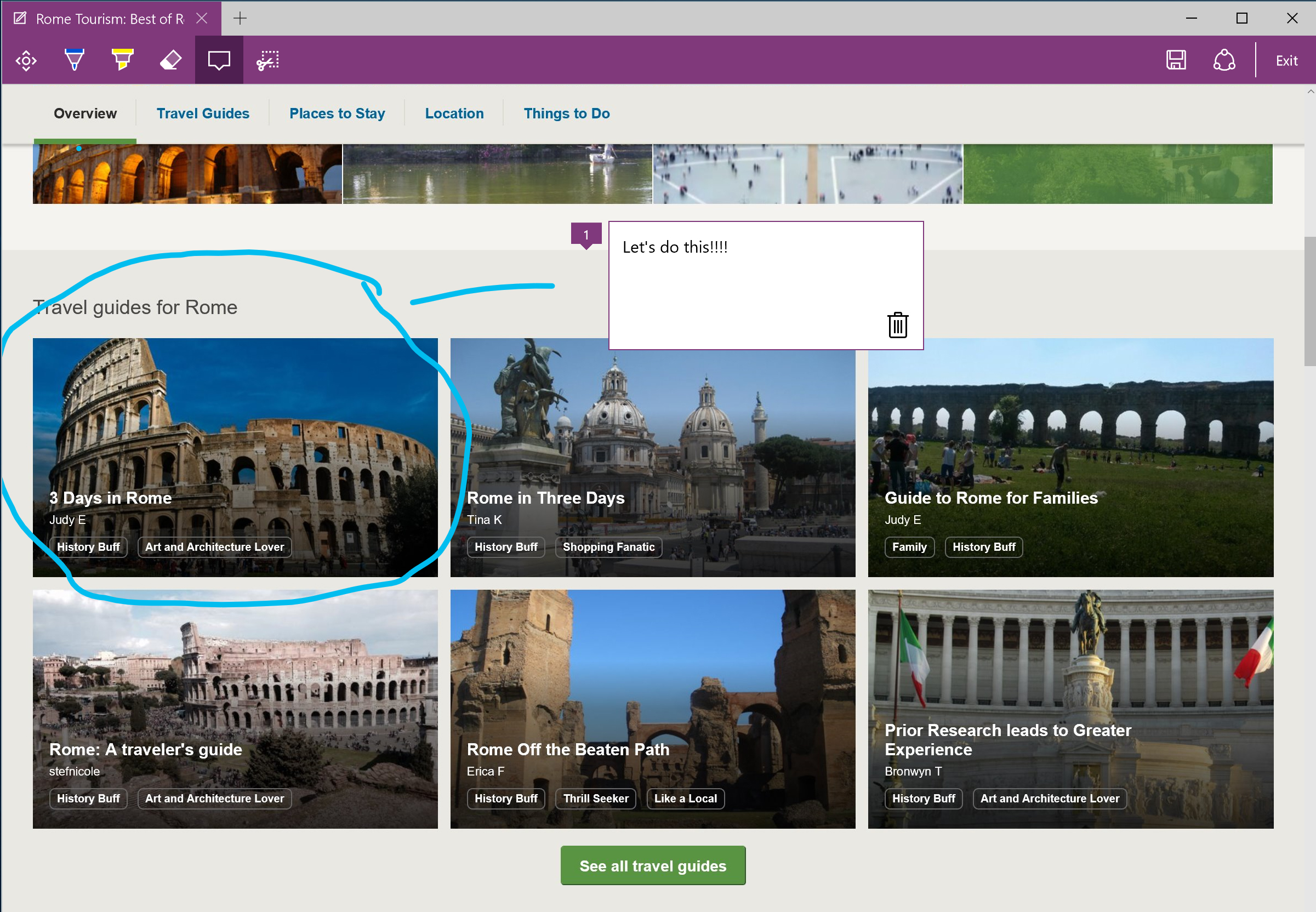 Screenshot showing Web Note function in Microsoft Edge