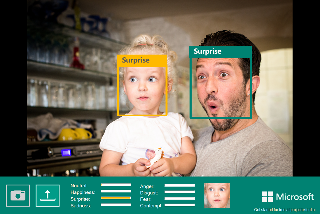 Photo depicts how Microsoft facial-recognition software detects human emotions