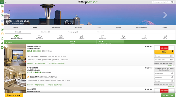 TripAdvisor screenshot on Windows 10 client