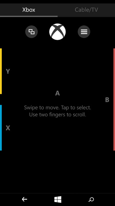 Xbox One SmartGlass app with remote control functions