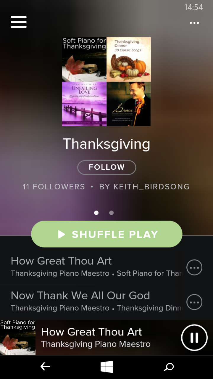 Thanksgiving music screenshot