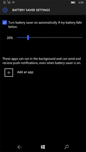 Battery Saver settings