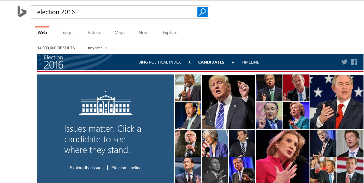 Bing Election 2016 landing page