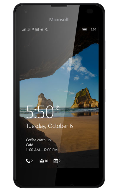 Lumia 550 displaying the lock screen