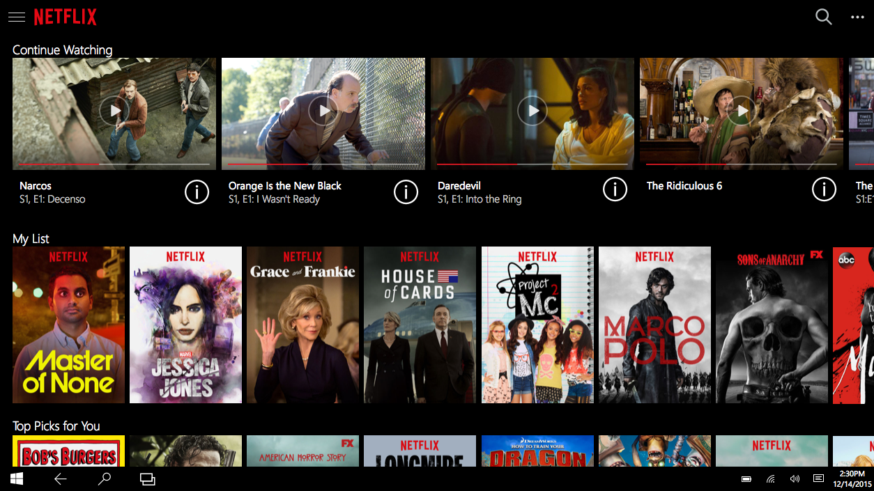 Netflix for Windows 10 client screenshot