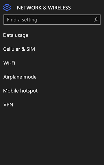Network and Wireless settings