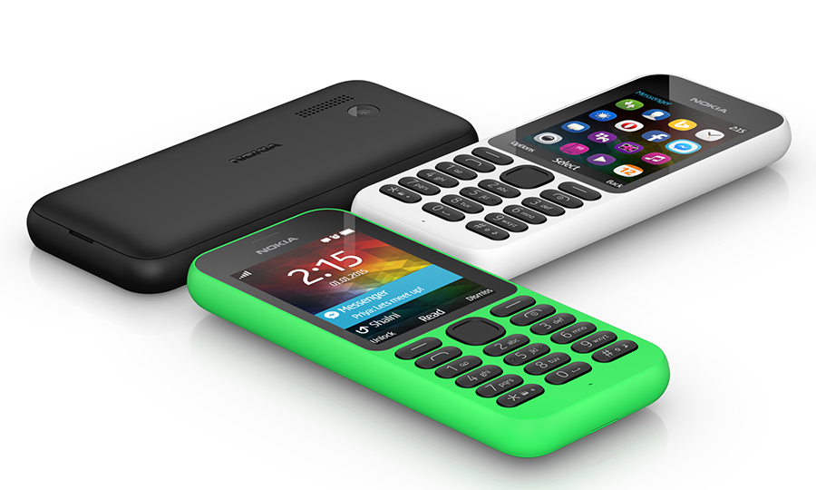 Black, white, and green Nokia 215