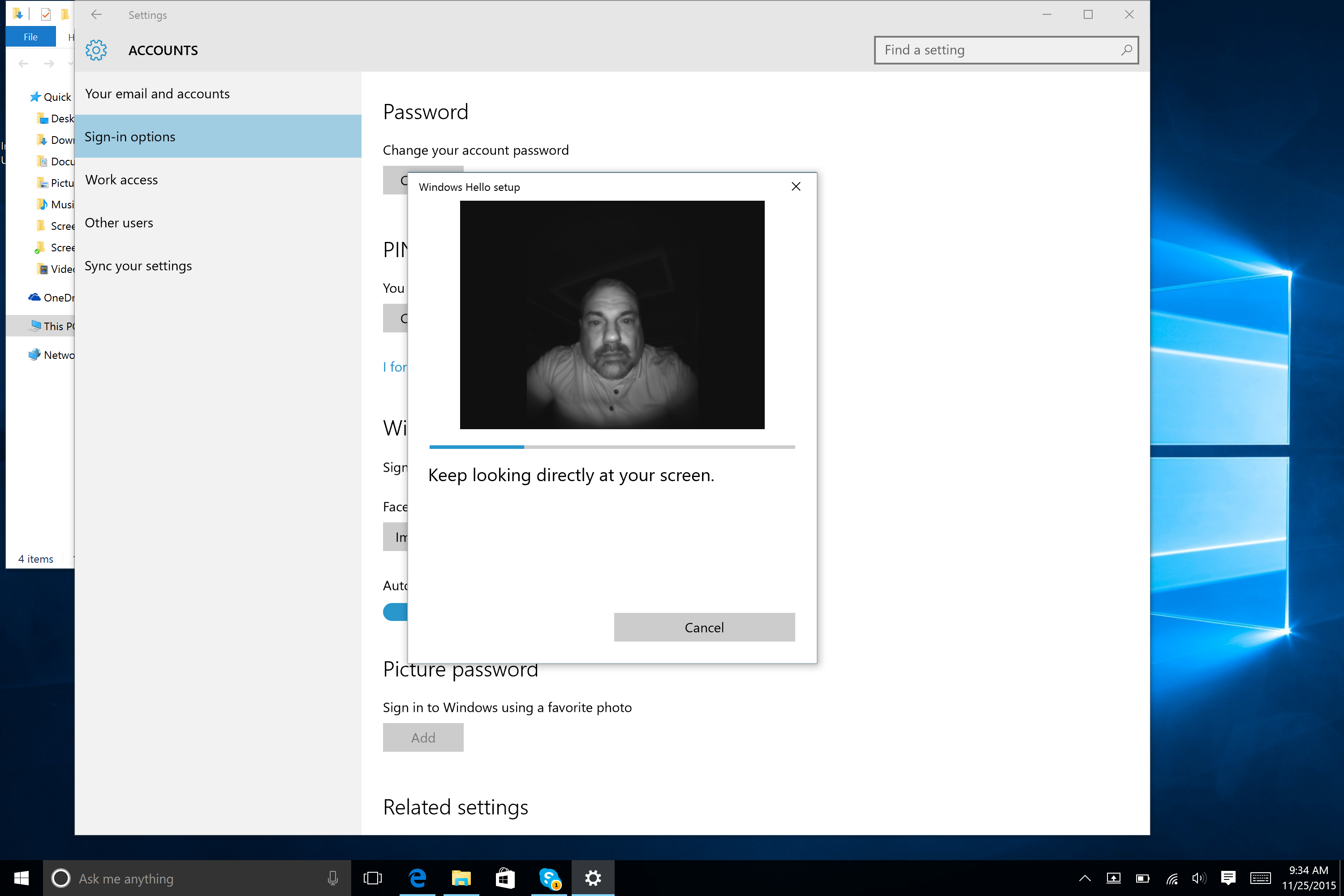 Screenshot of Windows Hello facial recognition setup