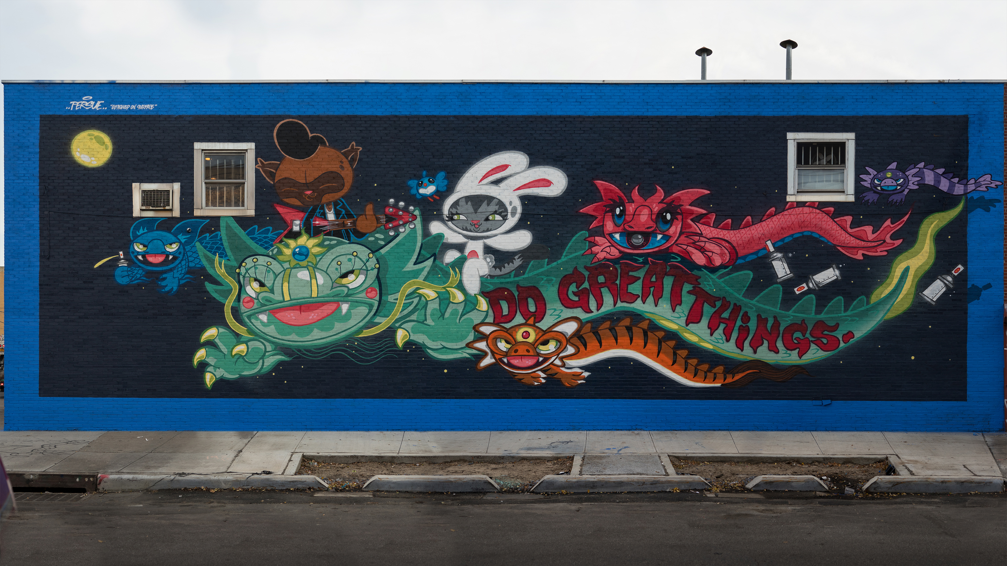 Dave Persue's 70 x 20 foot mural art in Bushwick.