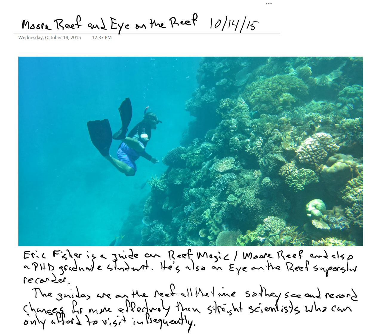 National Geographic photographer Stephen Alvarez's travel journal entry on OneNote.