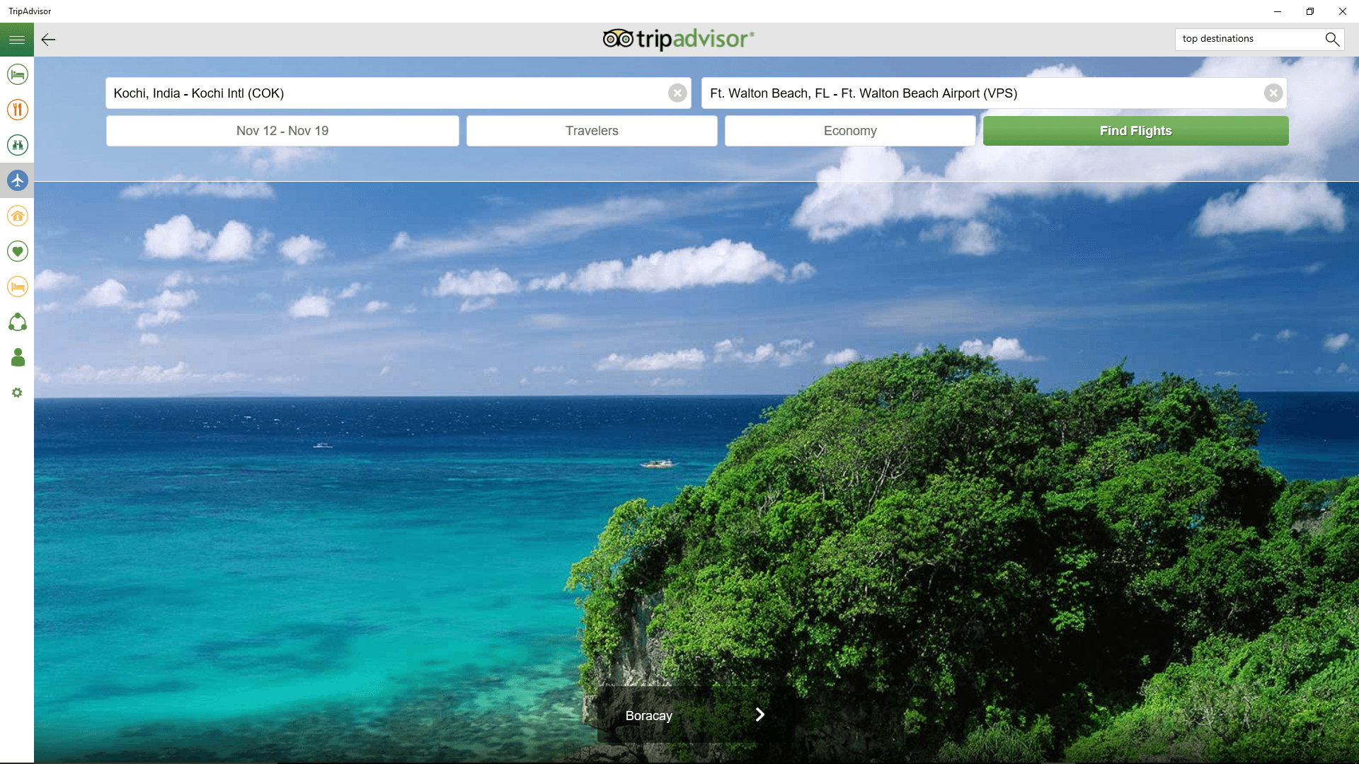 The TripAdvisor app for Windows 10