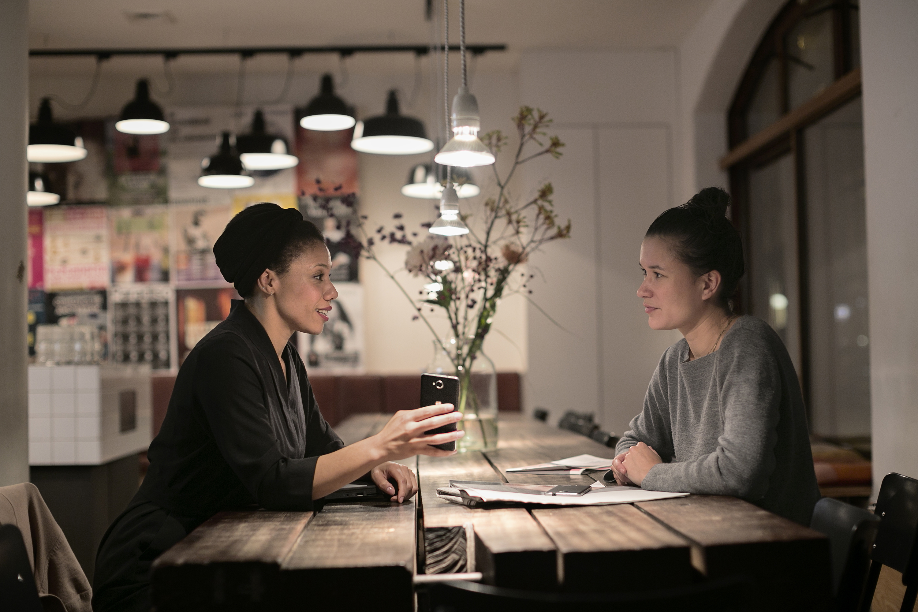 Two women talking about Lumia 650