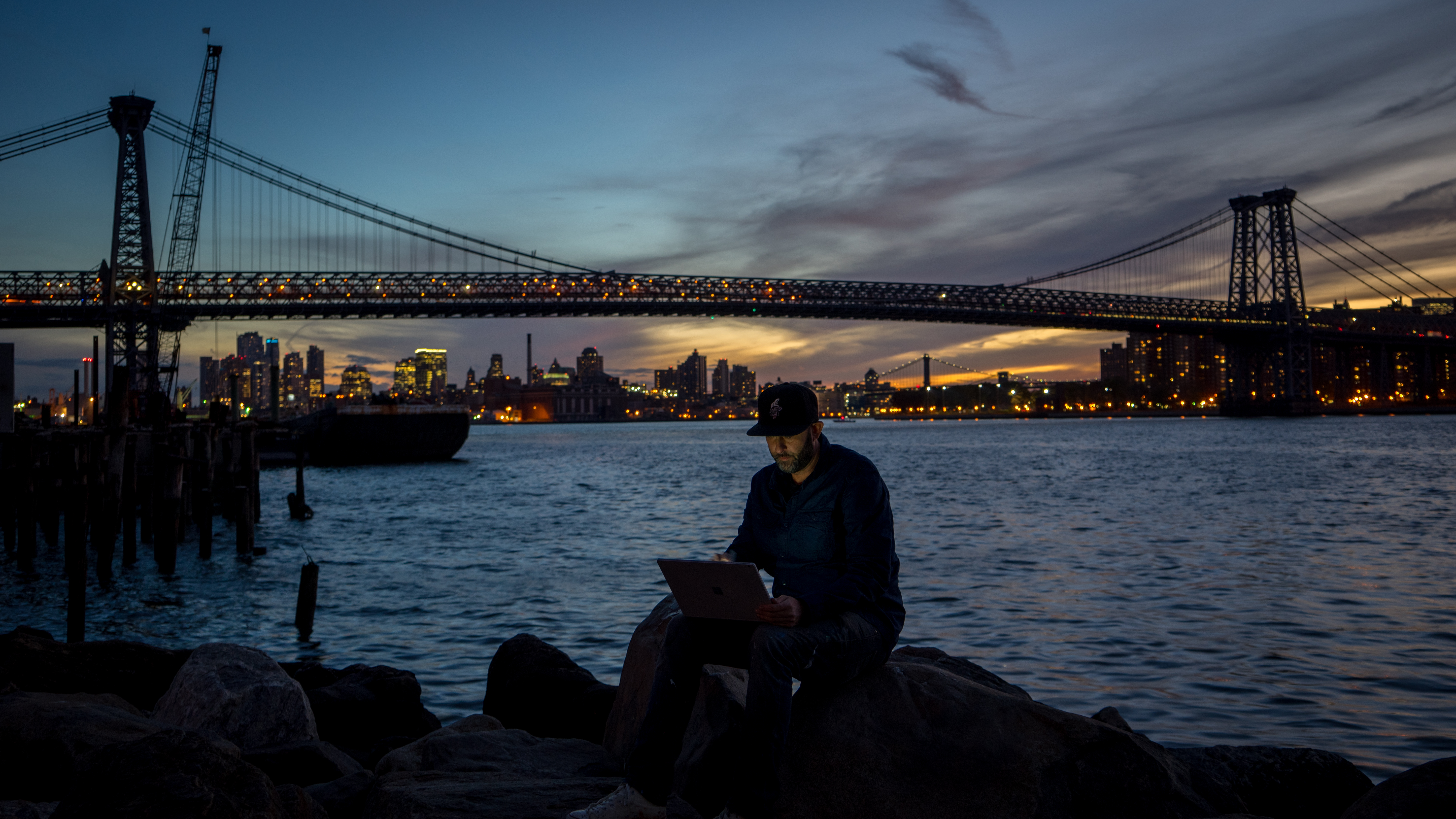Dave Ross designing his mural with Surface Book.